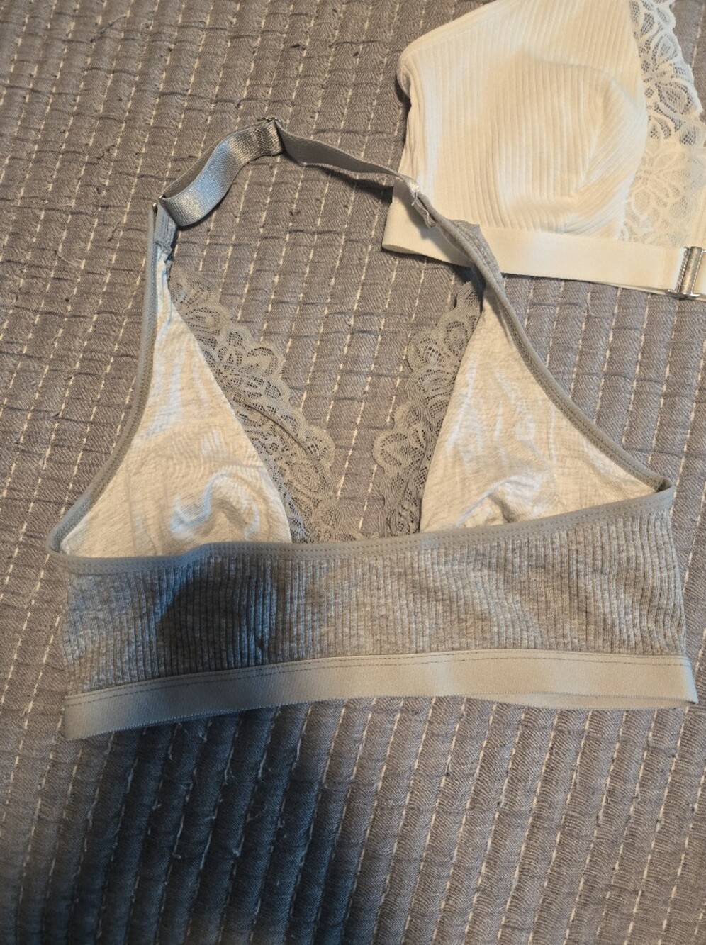 Women’s Lace-Trim Bralette - White And Gray - Picture 2 of 4